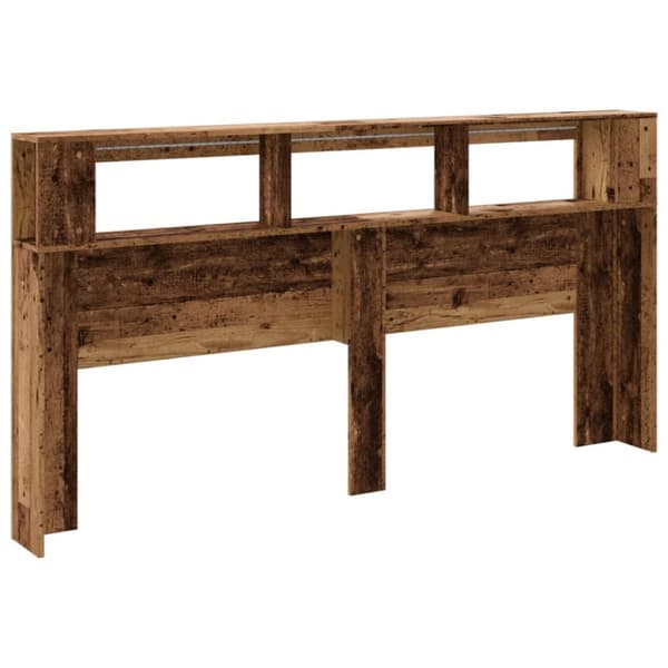 sengegavl med LED 200x18,5x103,5 cm konstrueret træ antikt træ