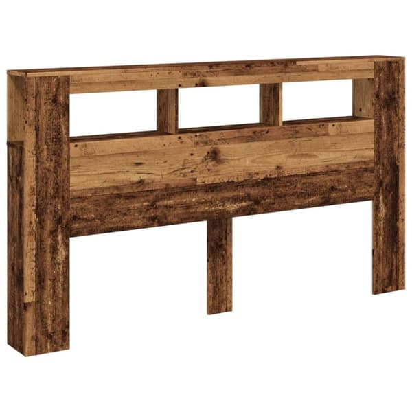 sengegavl med LED 180x18,5x103,5 cm konstrueret træ antikt træ