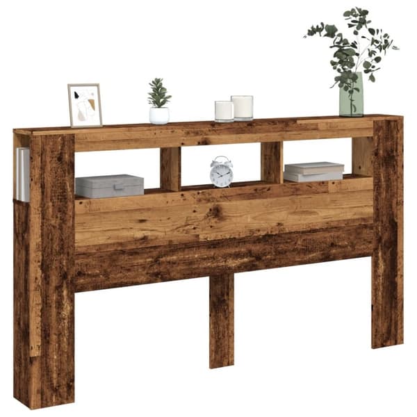 sengegavl med LED 180x18,5x103,5 cm konstrueret træ antikt træ