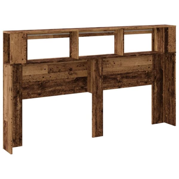 sengegavl med LED 180x18,5x103,5 cm konstrueret træ antikt træ
