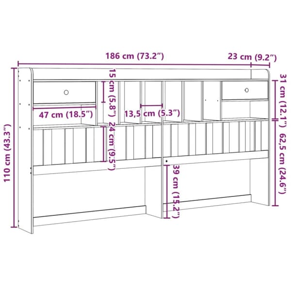sengegavl med opbevaring 180 cm massivt fyrretræ gyldenbrun