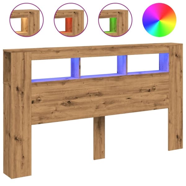 sengegavl m. LED-lys 180x18,5x103,5 cm konstrueret træ kunsteg