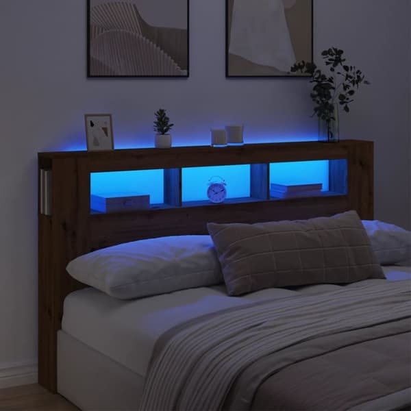 sengegavl m. LED-lys 180x18,5x103,5 cm konstrueret træ kunsteg