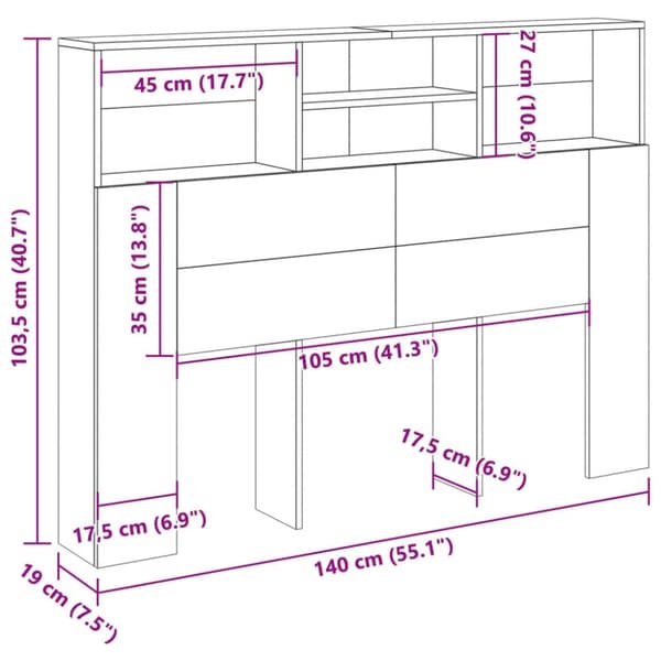 vidaXL sengegavl m. opbevaring 140x19x103,5 cm antikt trælook