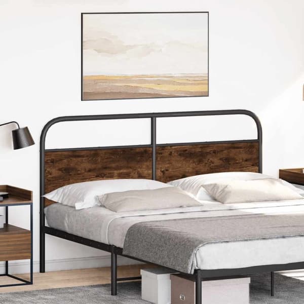 vidaXL Sängynpääty savutammi 150 cm teräs ja tekninen puu