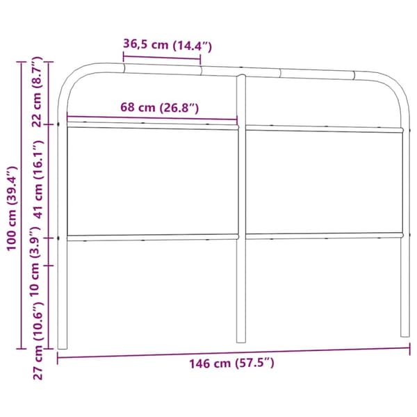 vidaXL Sängynpääty savutammi 140 cm teräs ja tekninen puu