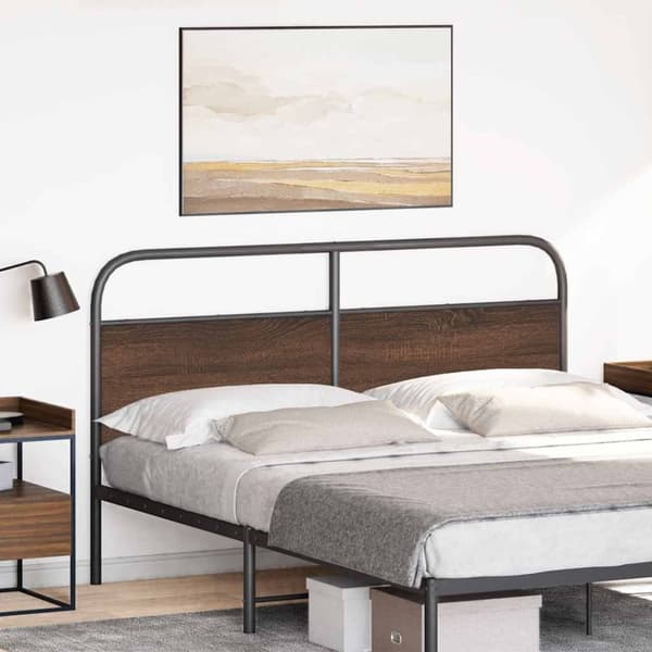 vidaXL Sängynpääty ruskea tammi 150 cm teräs ja tekninen puu