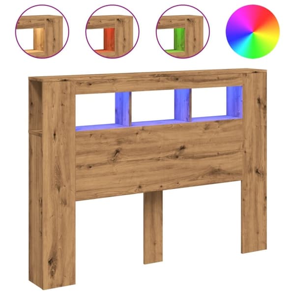 vidaXL Sengegavl med LED artisan eik 140x18,5x103,5 cm konstruert tre