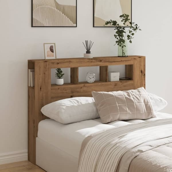 vidaXL Sengegavl med LED artisan eik 140x18,5x103,5 cm konstruert tre