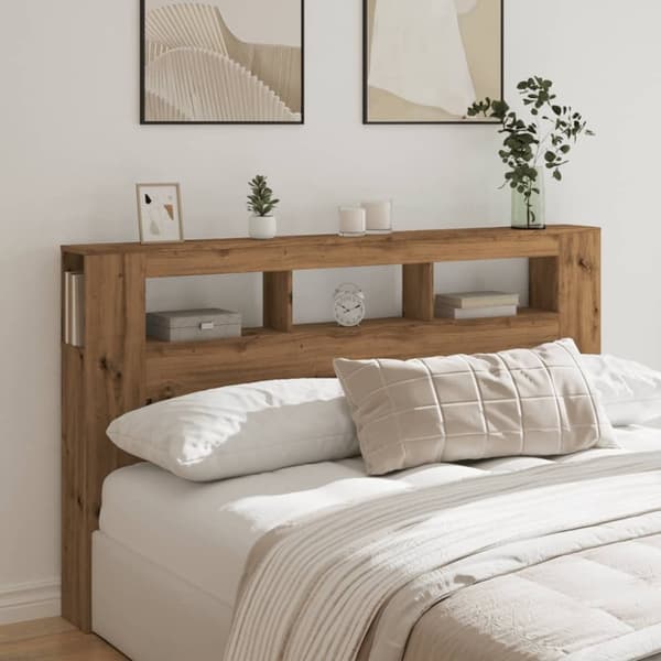 vidaXL Sängynpääty LED-valoilla artesaani tammi 180x18,5x103,5 cm puu