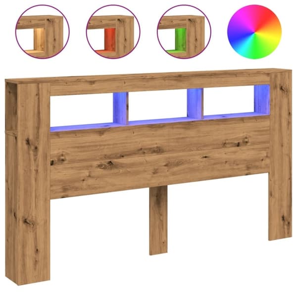 vidaXL Sängynpääty LED-valoilla artesaani tammi 180x18,5x103,5 cm puu