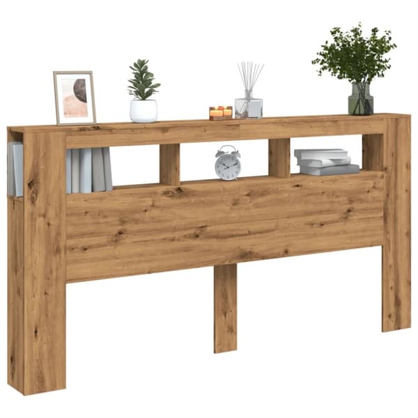 vidaXL sengegavl m. LED-lys 200x18,5x103,5 cm konstrueret træ kunsteg