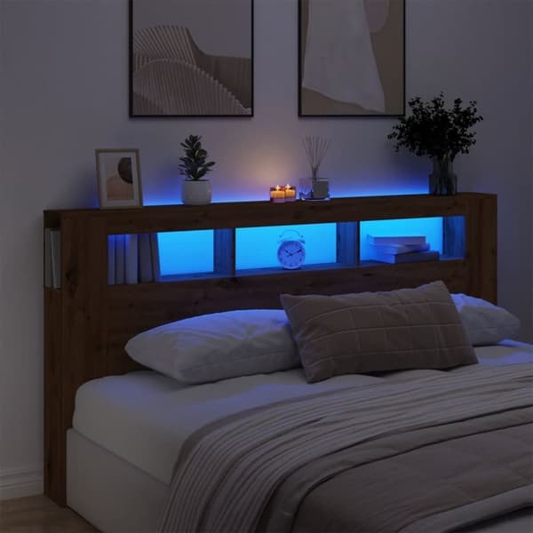 vidaXL sengegavl m. LED-lys 200x18,5x103,5 cm konstrueret træ kunsteg