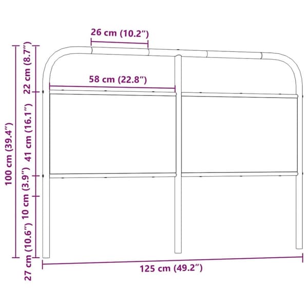 vidaXL Sängynpääty Sonoma-tammi 120 cm teräs ja tekninen puu
