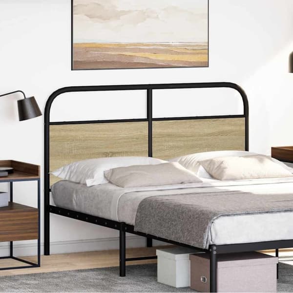 vidaXL Sängynpääty Sonoma-tammi 120 cm teräs ja tekninen puu