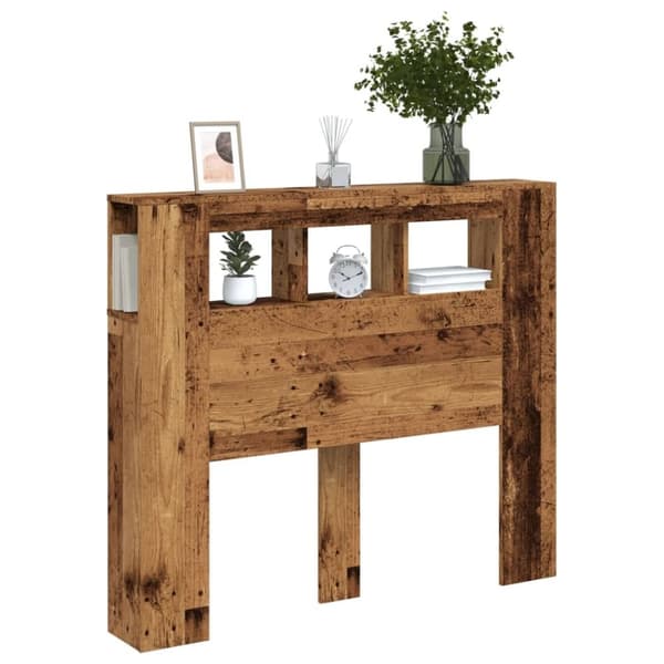 vidaXL Sengegavl med LED gammelt tre 120x18,5x103,5 cm konstruert tre