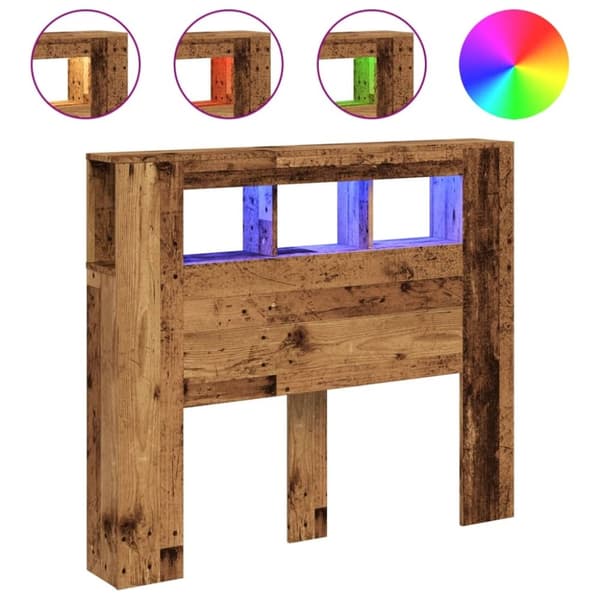 vidaXL Sengegavl med LED gammelt tre 120x18,5x103,5 cm konstruert tre