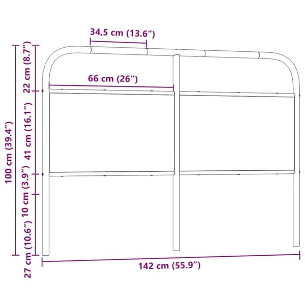 vidaXL Hodegavl brun eik 135 cm stål og konstruert tre