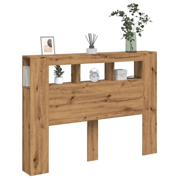 vidaXL sengegavl m. LED-lys 140x18,5x103,5 cm konstrueret træ kunsteg