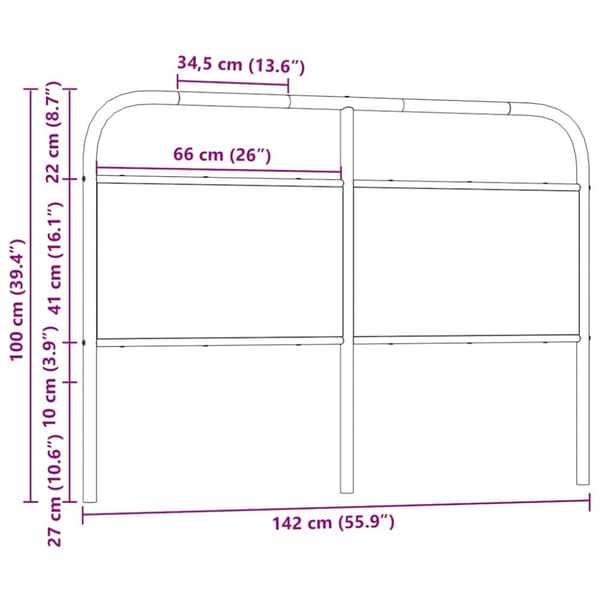 vidaXL Sängynpääty savutammi 135 cm teräs ja tekninen puu