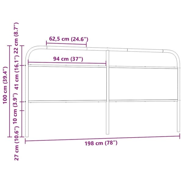 vidaXL Sängynpääty Sonoma-tammi 190 cm teräs ja tekninen puu