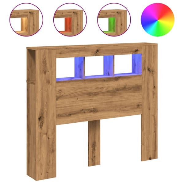 vidaXL Sängynpääty LED-valoilla artesaani tammi 120x18,5x103,5 cm puu