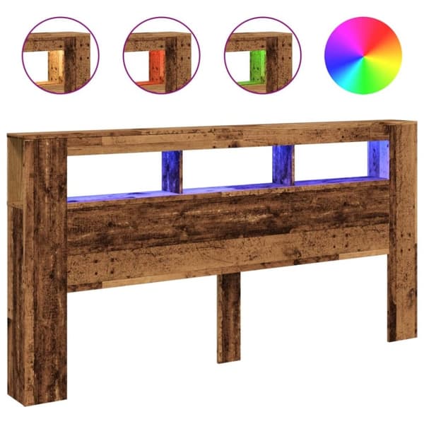vidaXL Sengegavl med LED gammelt tre 200x18,5x103,5 cm konstruert tre
