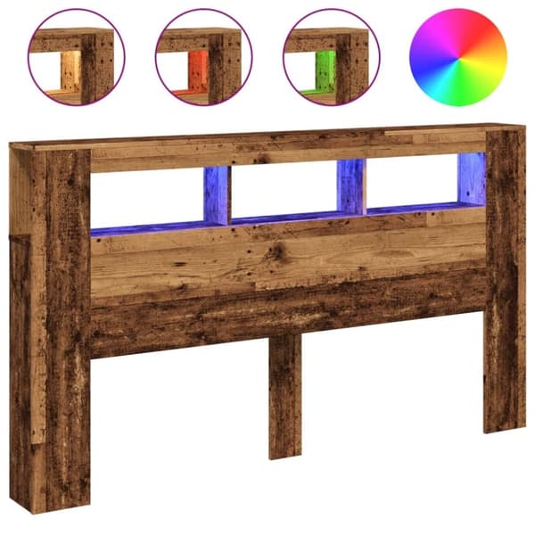 vidaXL Sängynpääty LED-valot vanha puu 180x18,5x103,5 cm tekninen puu