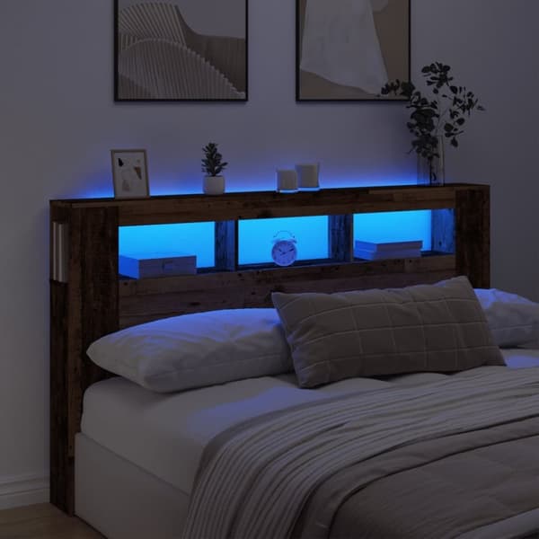 vidaXL Sengegavl med LED gammelt tre 180x18,5x103,5 cm konstruert tre