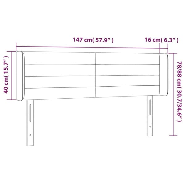 Sänggavel LED gräddvit 147x16x78/88 cm tyg
