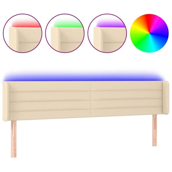 Sänggavel LED gräddvit 183x16x78/88 cm tyg