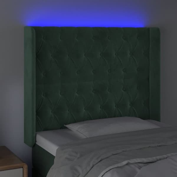 Sänggavel LED mörkgrön 93x16x118/128 cm sammet