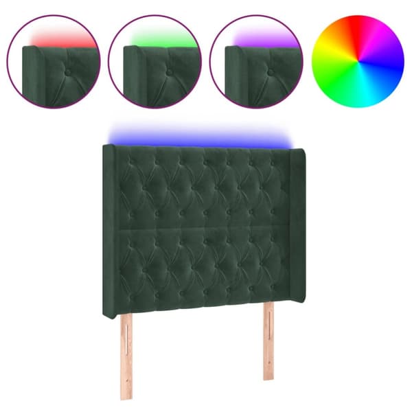 Sänggavel LED mörkgrön 93x16x118/128 cm sammet