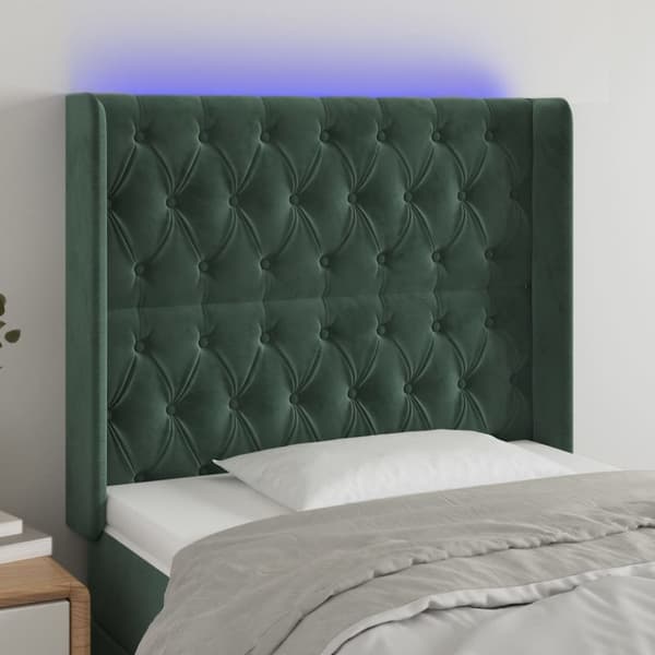 Sänggavel LED mörkgrön 93x16x118/128 cm sammet