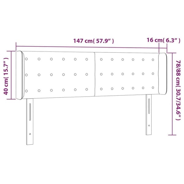 Sänggavel LED blå 147x16x78/88 cm tyg
