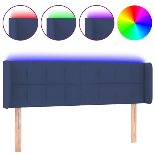 Sänggavel LED blå 147x16x78/88 cm tyg