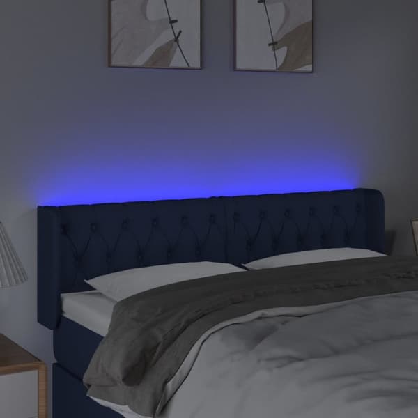 Sänggavel LED blå 163x16x78/88 cm tyg