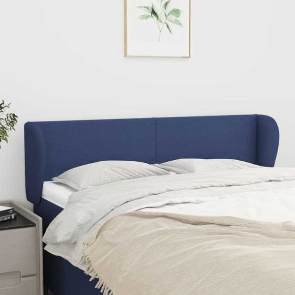 Sänggavel med kanter blå 147x23x78/88 cm tyg