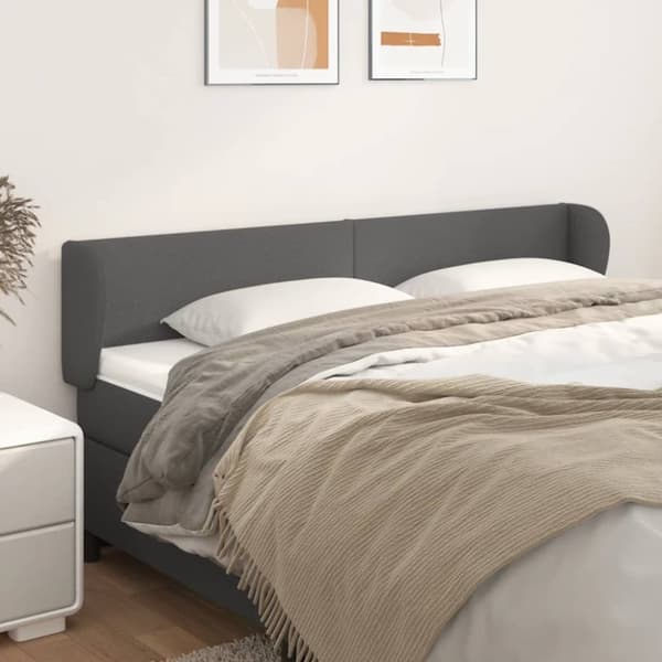 Sänggavel med kanter grå 163x23x78/88 cm konstläder