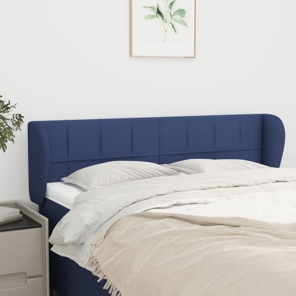Sänggavel med kanter blå 147x23x78/88 cm tyg