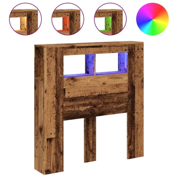 vidaXL sengegavl med LED 100x18,5x103,5 cm konstrueret træ antikt træ