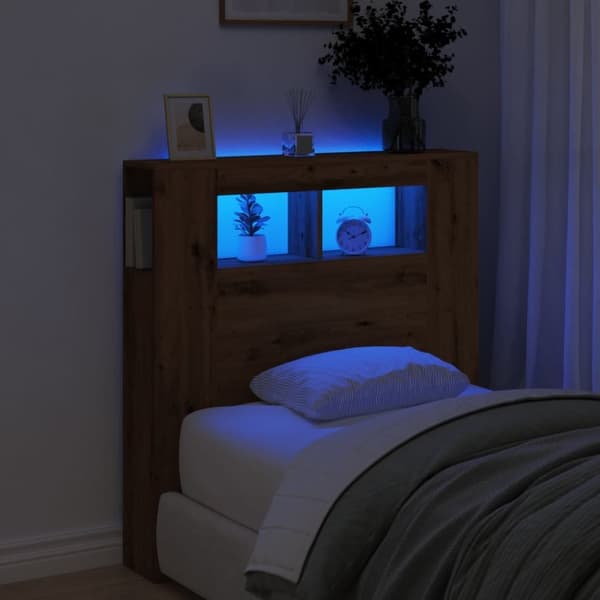 vidaXL Sengegavl med LED artisan eik 100x18,5x103,5 cm konstruert tre