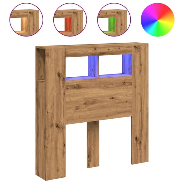 vidaXL Sengegavl med LED artisan eik 100x18,5x103,5 cm konstruert tre