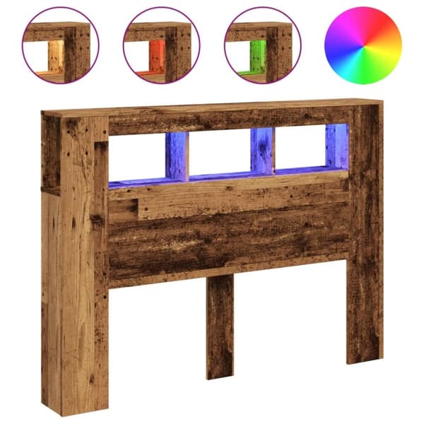 vidaXL Sengegavl med LED gammelt tre 140x18,5x103,5 cm konstruert tre