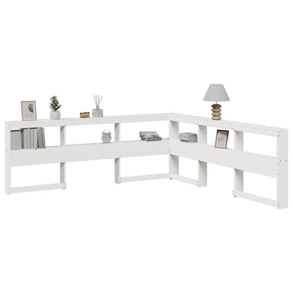 vidaXL Bokhylle sengegavl L-formet hvit 200 cm heltre furu