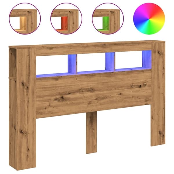 vidaXL sengegavl m. LED-lys 160x18,5x103,5 cm konstrueret træ kunsteg