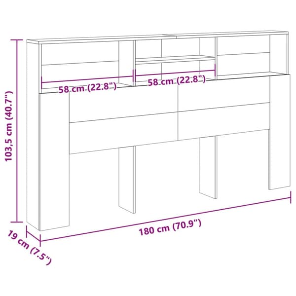 vidaXL Hodegavl med hylle artisan 180x19x103,5 cm konstruert tre