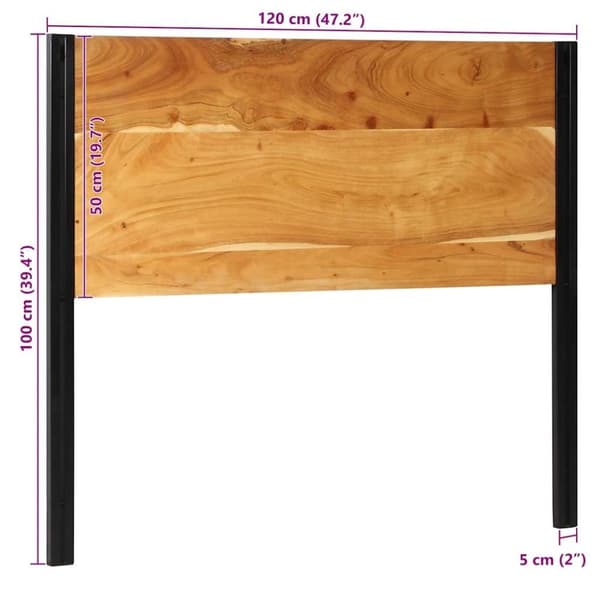 vidaXL sängynpääty 120 cm täysi akasiapuu ja rauta