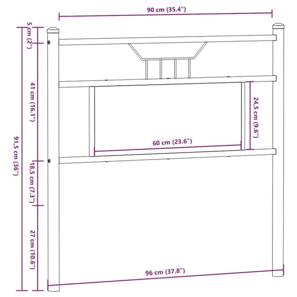 vidaXL Sängynpääty savutammi 90 cm tekninen puu ja teräs