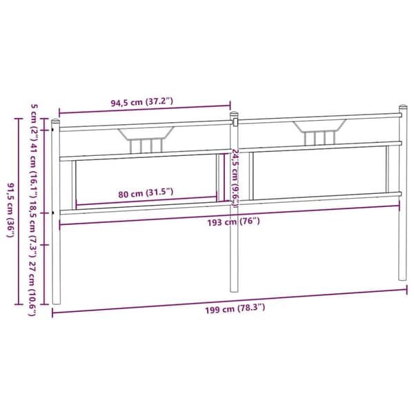 vidaXL Sängynpääty savutammi 193 cm tekninen puu ja teräs